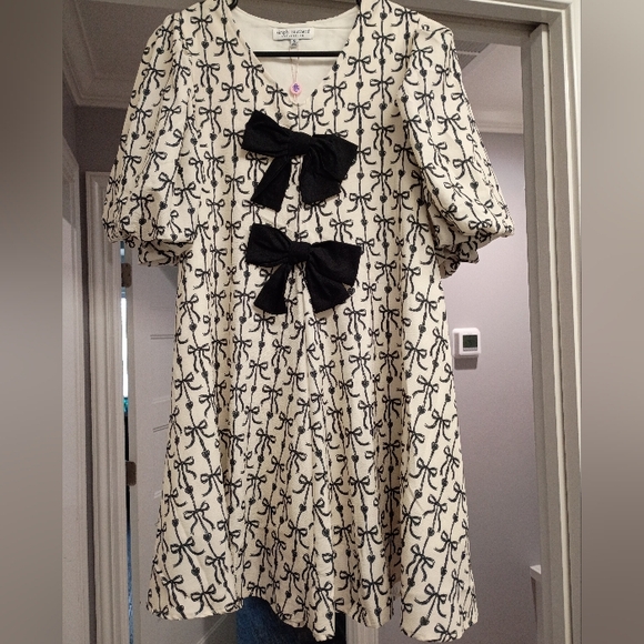 Simply Southern Black and White Bow Mini Dress Women's Size Small New - Picture 3 of 7